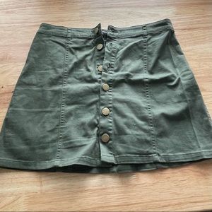 Army green high waisted button up skirt